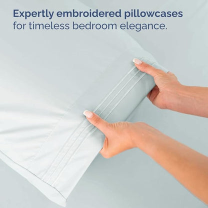 Bulk Case Pack of 12 Sheet Sets - (12) Complete Queen Size Sheet Sets with Deep Pockets - Wholesale Bulk Bedding for Hotels, Spas & Airbnbs - Breathable, Cooling and Wrinkle Free - (Queen, Ice Blue)