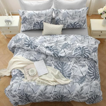 MUXHOMO Black&Grey Full Comforter Set, Elegant Floral Print Bed in a Bag 7 Pieces, Ultra Soft & Breathable Reversible Botanical Pattern Bedding Set with Comforter, Sheets, Pillowcases, and Shams