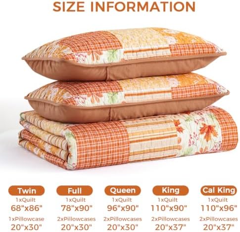Mybedsoul King Size Quilt, Patchwork Floral Fall Bedding Set, Orange