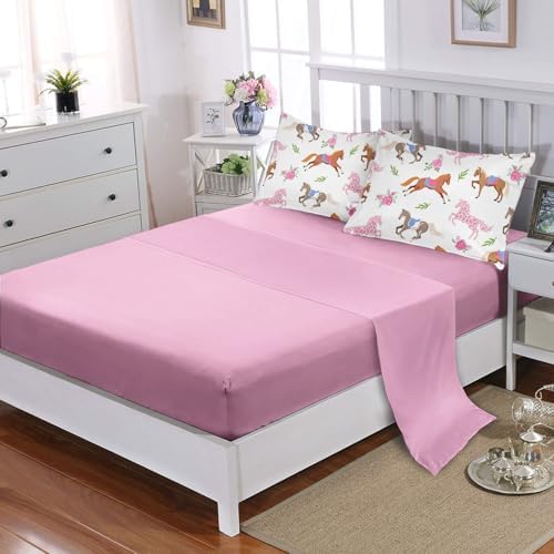HOSIMA Girls 7Pcs Kawaii Pink Rose Horse King Comforter Set with Sheets.