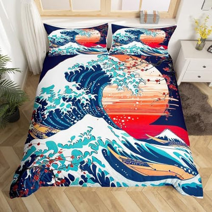 Feelyou Japanese Wave Duvet Cover King Size Boys Girls Teens