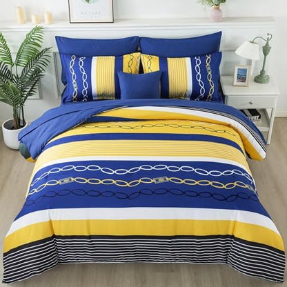 Anibedding 8 Pieces Bed in a Bag,Striped Comforter Set King Size