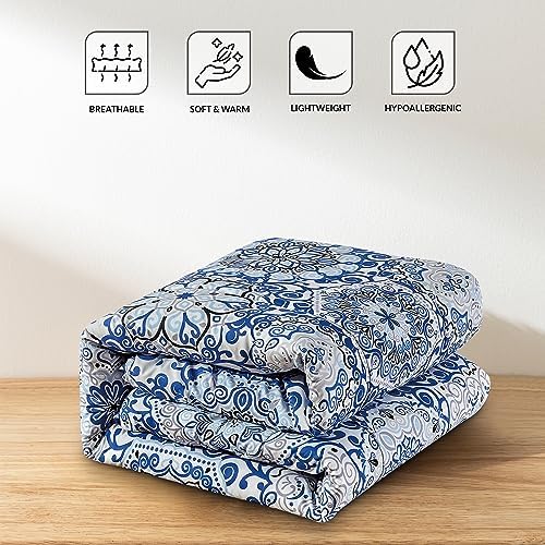 LUX Décor Reversible 4pc Twin Comforter Set, Printed Bedding Set, Microfiber Bed in a Bag, Includes 1 Comforter, 1 Pillow Sham, 1 Decor Pillow & 1 Bed Skirt (Aztec Blue,Twin)