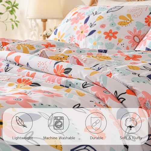 Yibeizi Girls Floral Full Size Kids Comforter Set Boho Bedding