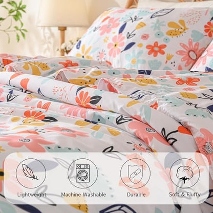 Yibeizi Girls Floral Full Size Kids Comforter Set Boho Bedding