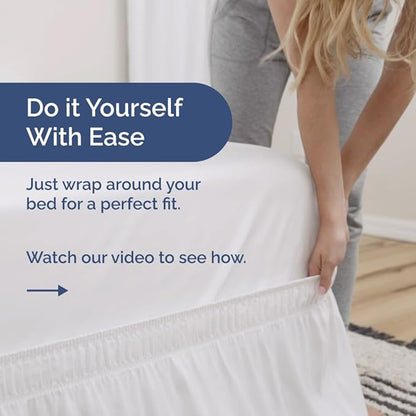 Wrap Around Dust Ruffle Bed Skirt - White - for Queen Size Beds with 21 Inch Drop - Easy Fit Elastic Strap - Adjustable Pleated Bedskirt w/Brushed Fabric - Wrinkle Free - for Women, Men, Kids & Teens