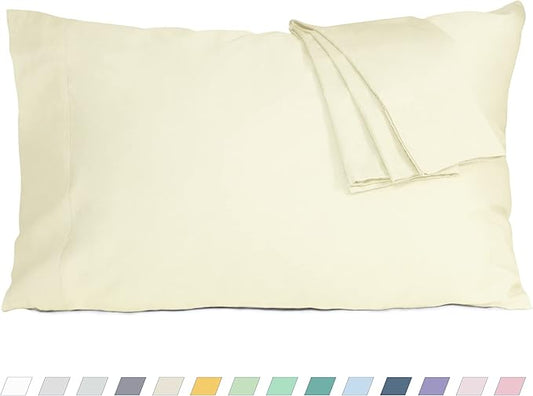 Pillow Cases, King Size Cotton Percale Weave Pillowcases, Pre-Shrunk Breathable and Hypoallergenic Pillowcases, Set of 2 (2 Piece King 20 Inch x 40 Inch, Cream)