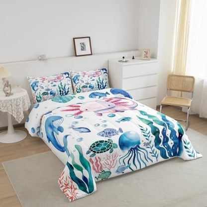 Feelyou Axolotl Bedding Set Full Size Cute Axolotl for Girls Kids Women