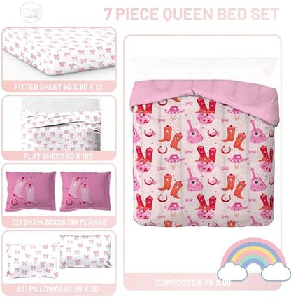 Trend Collector Cowgirl Queen Comforter Set 7 Piece Kids Bedding, Pink