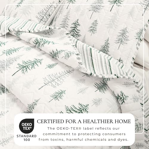 Great Bay Home Lodge Quilt Set - 3-Piece Full/Queen Size Rustic Bedding Set - Lightweight, All-Season, Reversible Bedspread (Grey/Green)