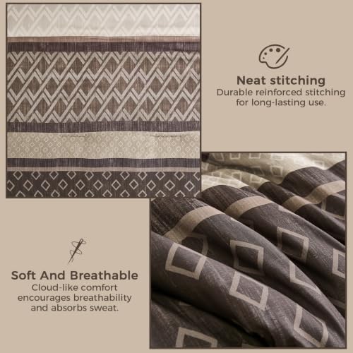 King 7-Piece Grey Brown Striped Comforter Set,Farmhouse Boho Bedding