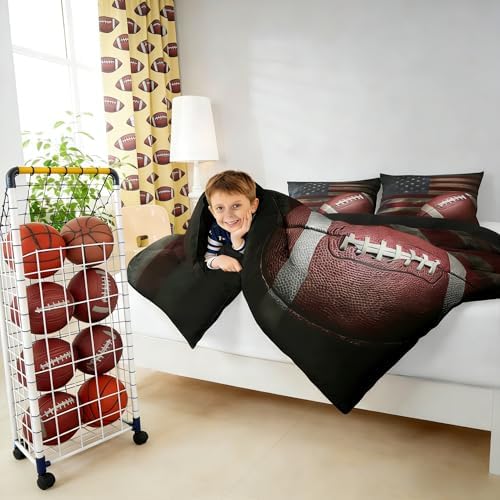 Erosebridal American Flag Bedding Set, Boys Football Comforter Set King Soccer Sports Games Down Comforter United States Federations Stars Stripes Duvet Sets for Kids Teens Adult Bedroom Decor