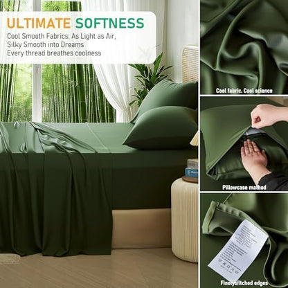 100% Viscose Derived from Bamboo Sheet Set, Natural Breathable Moisture-Wicking for Hot Sleepers, 24" Deep Pocket, 4 Piece