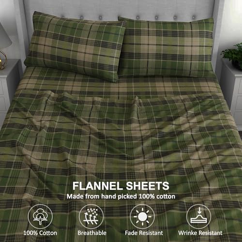 RUVANTI 100% Cotton Flannel Sheets Queen Size 4 Pcs Set, DNA Plaid