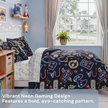 Full Comforter Set for Boys -7 Pieces Gamer Full Size Bedding Sets for Kids