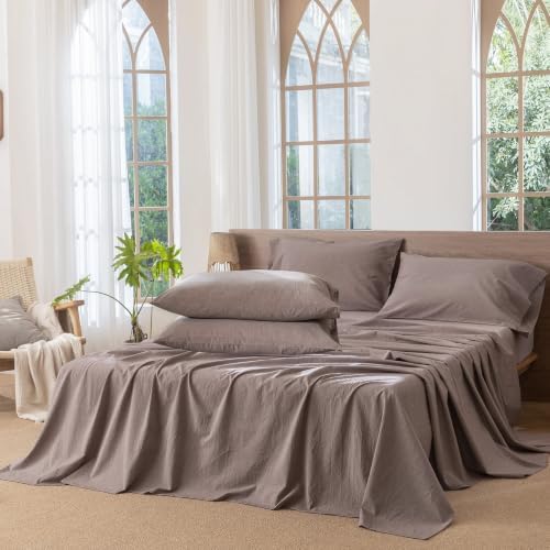 MooMee Sheet Set 100% Washed Cotton Linen-Like Extra Deep Pocket King