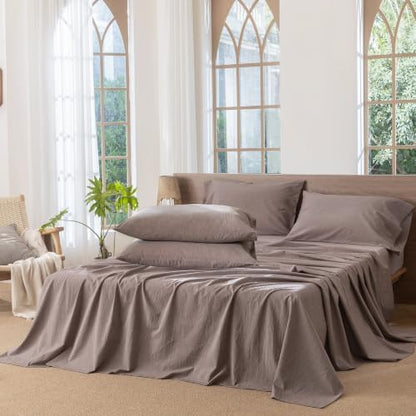 MooMee Sheet Set 100% Washed Cotton Linen-Like Extra Deep Pocket King