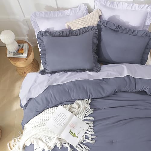 Andency Dark Blue California King Comforter Set, 3 Pcs Shabby Chic Bedding