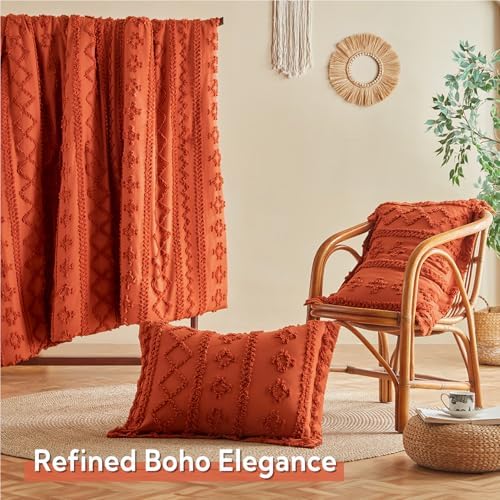 MR&HM California King Comforter 7 Pieces, Boho Tufted Bed Set Terracotta