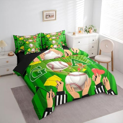 Erosebridal Green Baseball Ball Games Sports Theme 7 Piece Bedding Set Twin | Boys Gaming Pattern Boys Kids Comforter Set with Sheets Stripes Geometric Bed in A Bag Playground Bed Sets