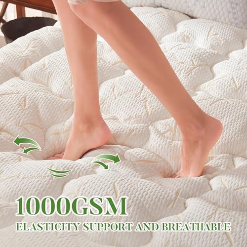 PRIMESOFT King Size Mattress Topper, Thick Pillow Top Mattress Pad，Up to 21 Inch Deep Pocket,Soft Breathable Mattress Pad for Back Pain, Waterproof Protector Cover(Beige)