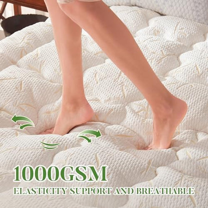 PRIMESOFT Queen Size Mattress Topper, Thick Pillow Top Mattress Pad，Up to 21 Inch Deep Pocket,Soft Breathable Mattress Pad for Back Pain, Waterproof Protector Cover(Beige)