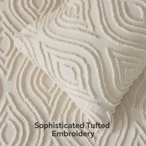 BEDELITE Queen Comforter Set 7 Pieces,Boho Bed in a Bag,Wavy-Cream White