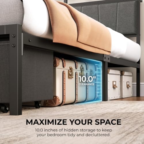 Full Bed Frame with Storage Drawers and Charging Station, Grey