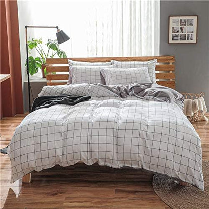 NSNLGSGC Twin Duvet Cover Set Grid White - Kids