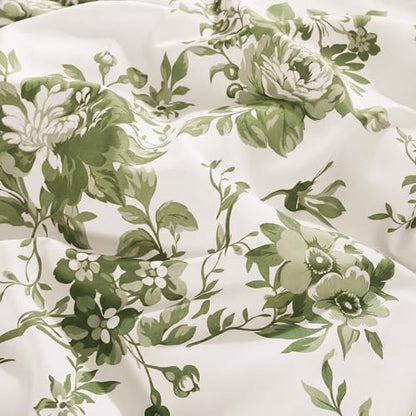 BLOOMHAVEN King Size Comforter Set-7 Pieces Green Floral Bed in a Bag King
