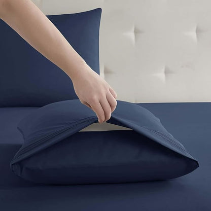 Clara Clark RV Queen Sheets, 6 Piece RV Sheets Set - Hotel Luxury Sheets for RV Bunks, Super Soft Bedding Set, Short Queen,Navy Blue
