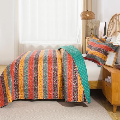 HoneiLife Queen Quilt Bedding Set - 3 Piece Microfiber Quilt Sets Floral Bedspreads Fall/Winter Coverlets for Queen Beds
