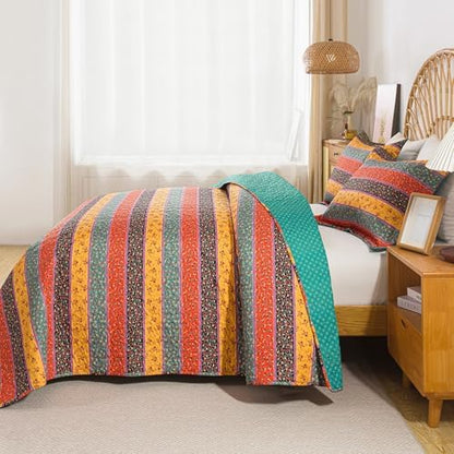 HoneiLife Queen Quilt Bedding Set - 3 Piece Microfiber Quilt Sets Floral Bedspreads Fall/Winter Coverlets for Queen Beds