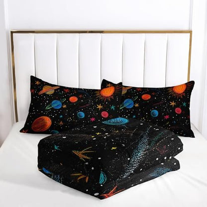 Outer Space Theme Comforter Set Queen for Kids，Space Bedding Queen Bed for Boys，with 1 Comforter with 2 Pillow Case