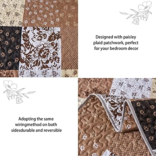 Mybedsoul Brown Quilt California King, Patchwork Floral Bedding Set