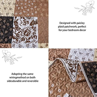 Mybedsoul Brown Quilt California King, Patchwork Floral Bedding Set