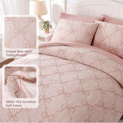 Queen Comforter Set with Sheets for Girls-7 Pieces Bow Bed in A Bag