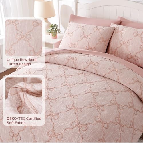 Twin Comforter Set with Sheets for Girls-5 Pieces Bow Twin Bedding Sets