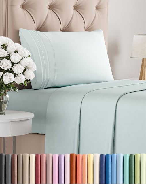 Twin Size 3 Piece Sheet Set - Comfy Breathable & Cooling Bed Sheets Set - Hotel Luxury Bedding for Women, Men, Kids, Teens, Boys & Girls - Deep Pockets, Ultra-Soft, Wrinkle Free - Oeko-Tex - Ice Blue