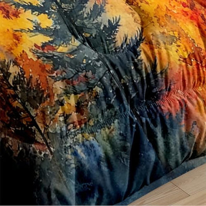 CCoutueChen Kids Twin Fall Forest Bedding Set, Watercolor Mountain Autumn Tree Comforter Set for Women, Country Warm Microfiber Comforter with 1 Pillowcase, 68"x86"