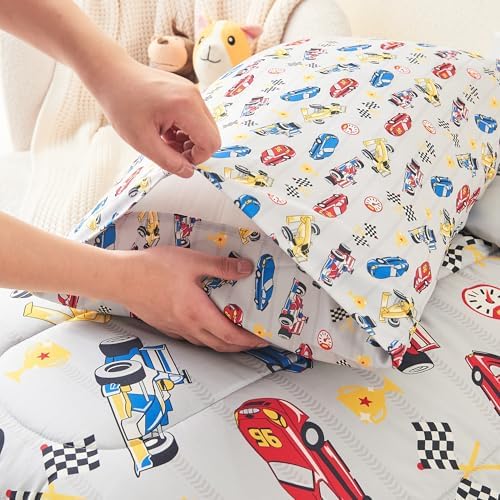 Mooreeke Toddler Bedding Sets for Boys, 4 Pieces Race Cars Printed