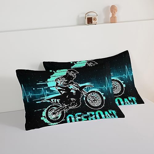 HOSIMA Extreme Sport Theme Comforter Motorcycle Twin Bed in a Bag for Boys Kids Teens,Dirt Bike Tournament Kids Game Room Decor,Motocross Rider Black Comforter with 2 Pillowcases.