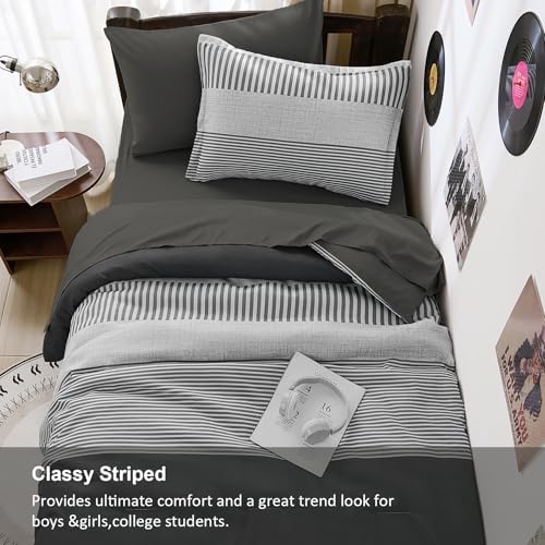Kids Comforter Sets for Boys&Girls,Dark Gray Striped Comforter Twin Size