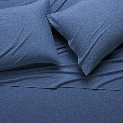 Amazon Basics 4 Piece Breathable Cotton Jersey Knit Bed Sheet Set with Deep Pockets, Stretchy Sheets, Queen, Chambray