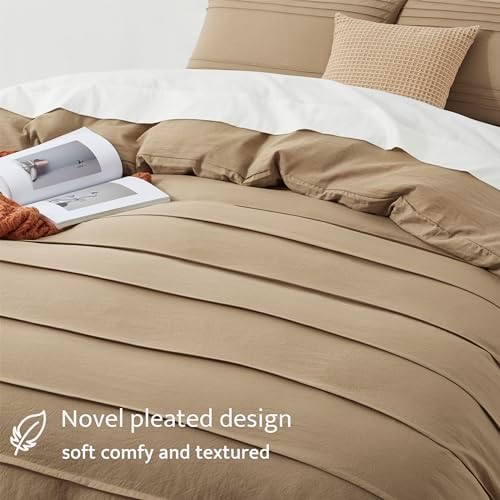 Oli Anderson 3PCS Pleated Duvet Cover Set, Khaki, Queen