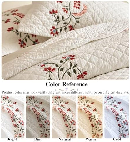 MarCielo 3Pcs Cotton European Folk Embroidered Quilt Bedspread Set Modern Farmhouse Style TC155