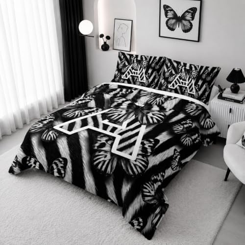 BSNTHO Butterfly King Size, Comforter Set Zebra Stripes Kids Comforter 3Pcs