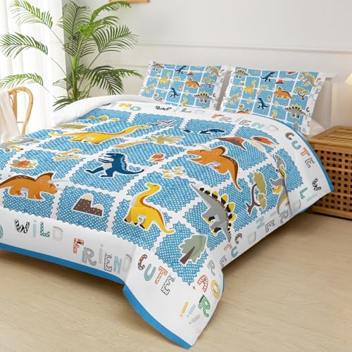 Kids Full Size Bed Comforter Set Dinosaur，Boys Full Size Bedding Set Dinosaur,3-Piece Comforter Set