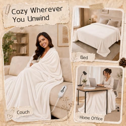 ReyyNio Electric Heated Blanket Full Size 72"x84", 10H Auto-Off, White