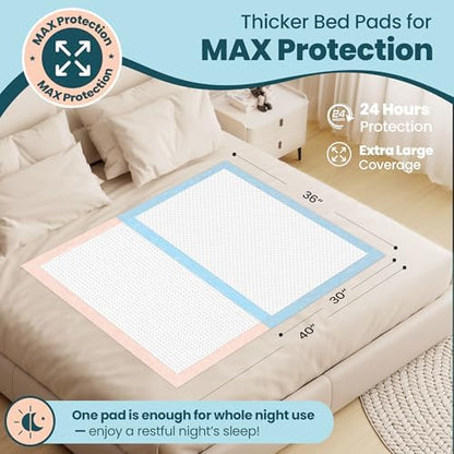 MKISS Extra Large Bed Pads with Adhesive Strips 40" x 36" 50 Count